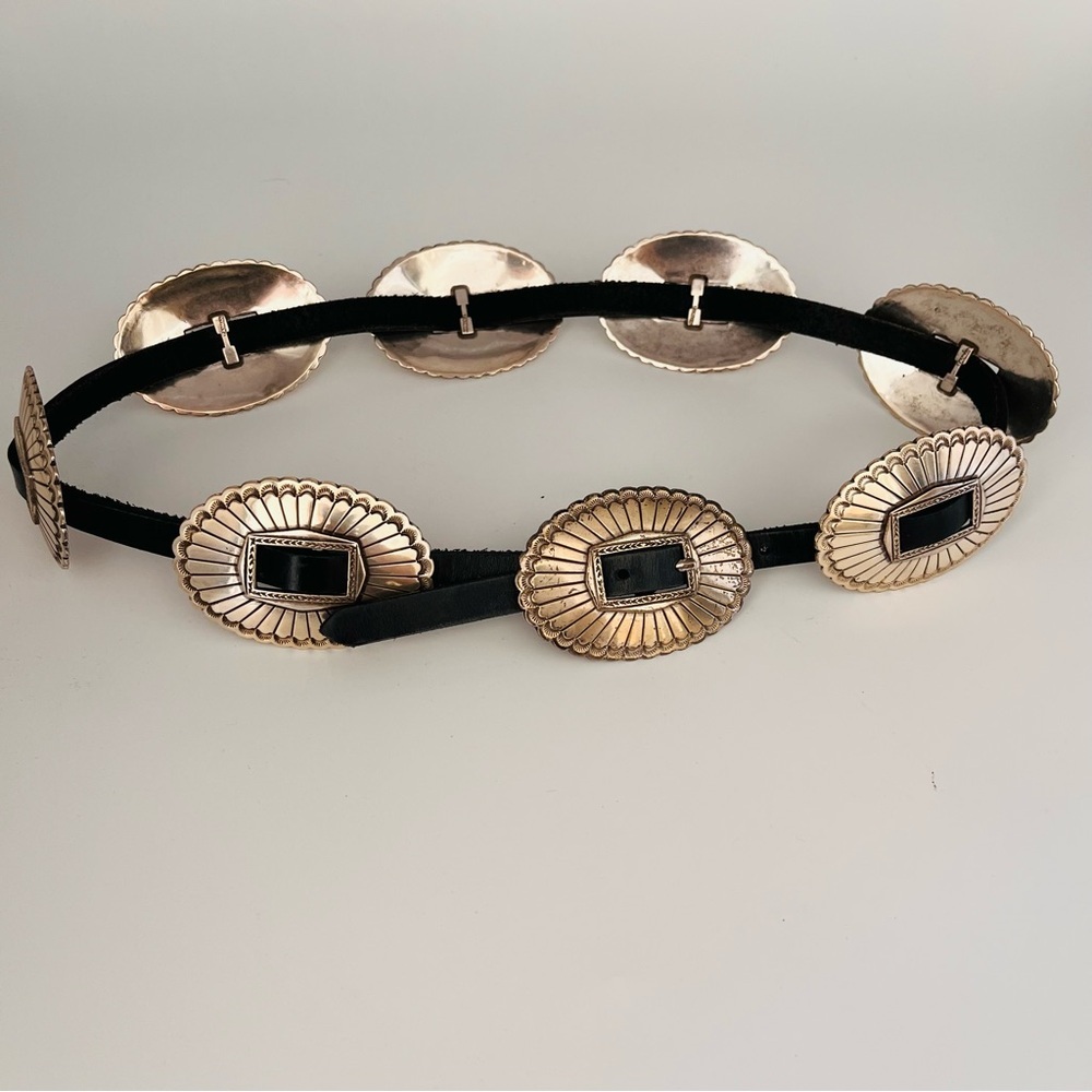 Southwest Slide Black Silver Concho 2"H x 3"W Belt Adjustable Leather S 30" - Picture 2 of 14